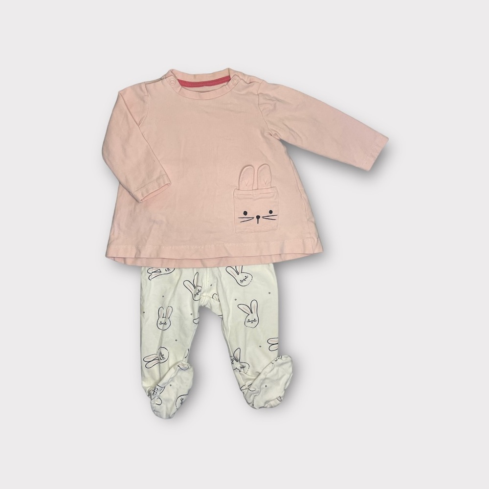 H&M Bunny Pink Top & Footie Bottom Organic Outfit